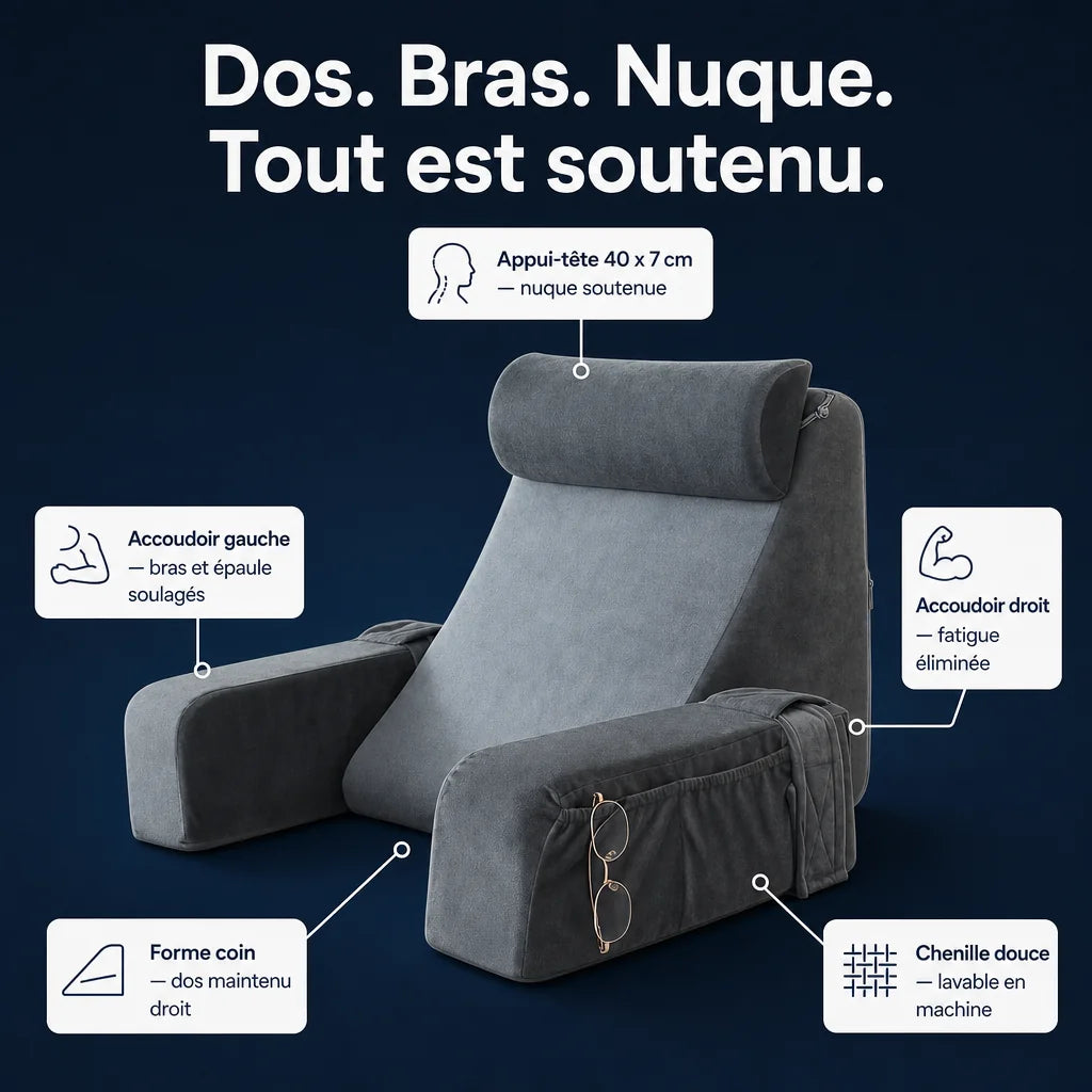 Coussin de lecture avec accoudoirs